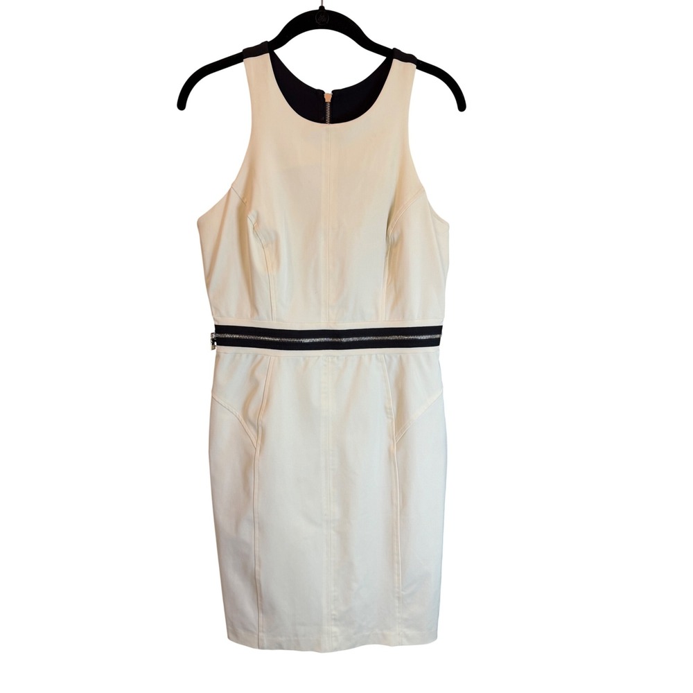 Milly of New York Colorblock Sheath Dress Cream Black Racerback Zipper Size 8